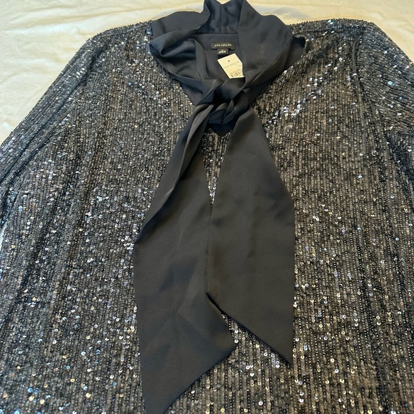 Ann Taylor Navy Sequin Blouse with Bow Accent - NWT - XL - Picture 2 of 11